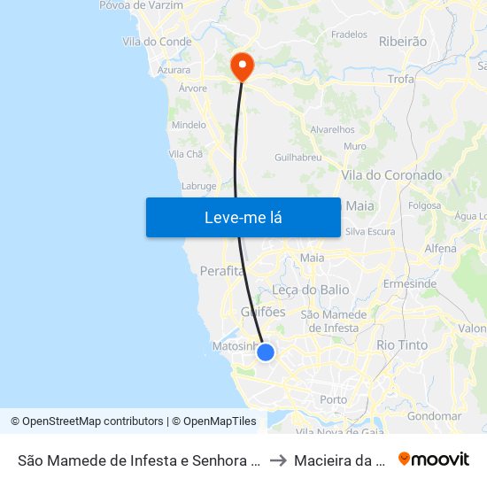 São Mamede de Infesta e Senhora da Hora to Macieira da Maia map