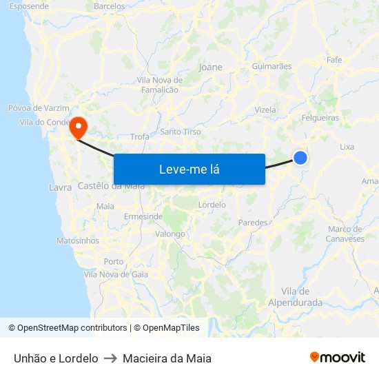 Unhão e Lordelo to Macieira da Maia map