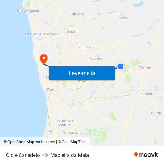 Olo e Canadelo to Macieira da Maia map