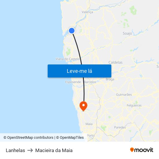 Lanhelas to Macieira da Maia map