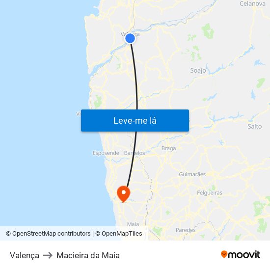 Valença to Macieira da Maia map