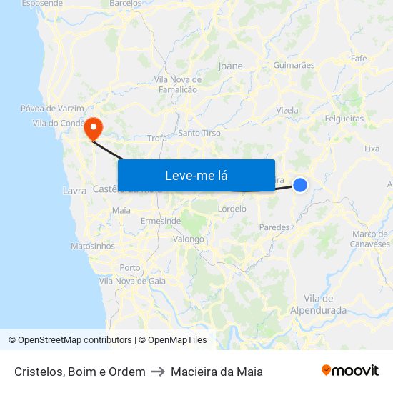 Cristelos, Boim e Ordem to Macieira da Maia map