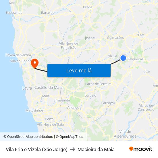 Vila Fria e Vizela (São Jorge) to Macieira da Maia map