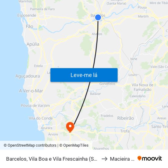 Barcelos, Vila Boa e Vila Frescainha (São Martinho e São Pedro) to Macieira da Maia map