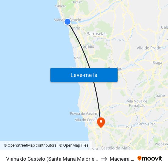 Viana do Castelo (Santa Maria Maior e Monserrate) e Meadela to Macieira da Maia map