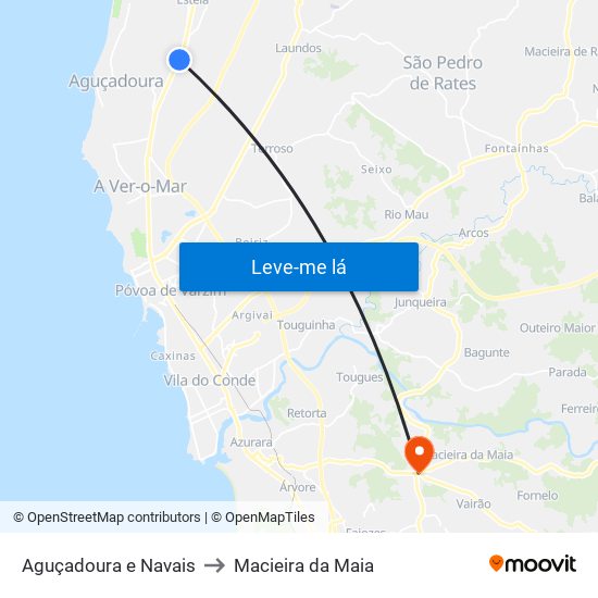 Aguçadoura e Navais to Macieira da Maia map