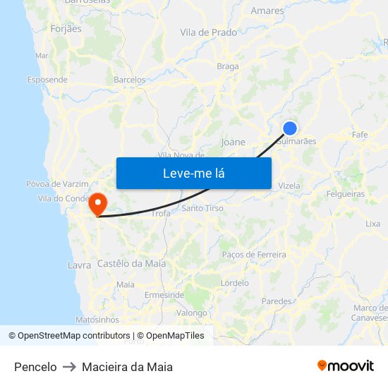 Pencelo to Macieira da Maia map