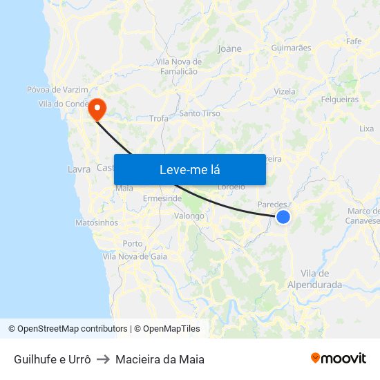 Guilhufe e Urrô to Macieira da Maia map