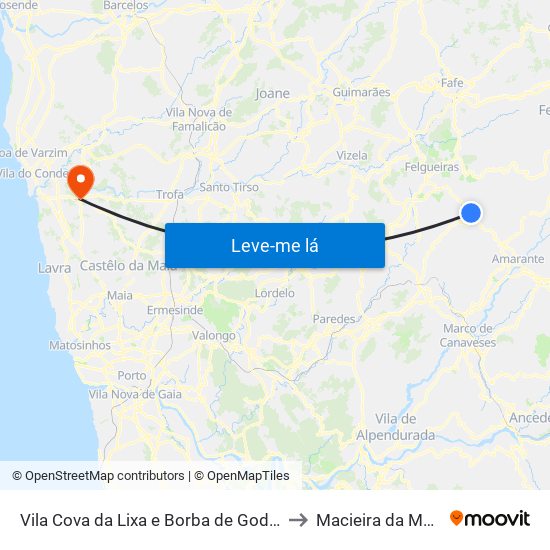 Vila Cova da Lixa e Borba de Godim to Macieira da Maia map