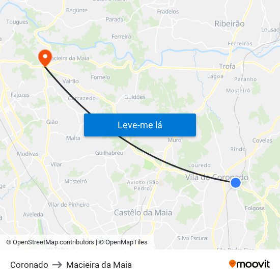 Coronado to Macieira da Maia map