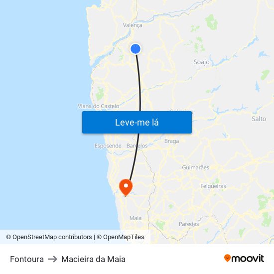 Fontoura to Macieira da Maia map