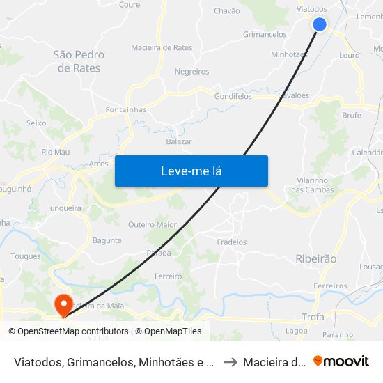 Viatodos, Grimancelos, Minhotães e Monte de Fralães to Macieira da Maia map