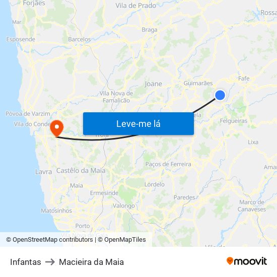 Infantas to Macieira da Maia map