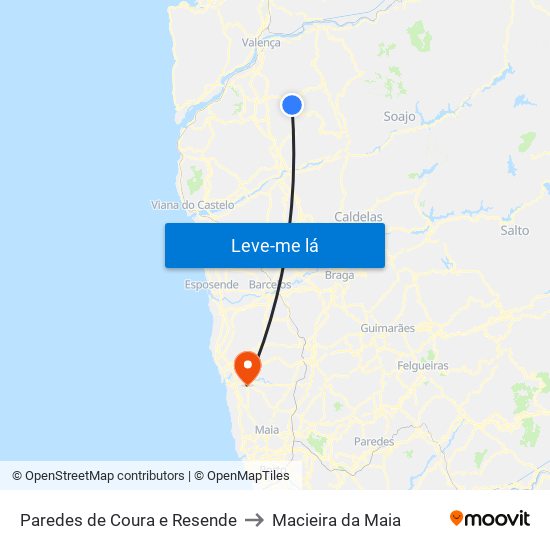 Paredes de Coura e Resende to Macieira da Maia map