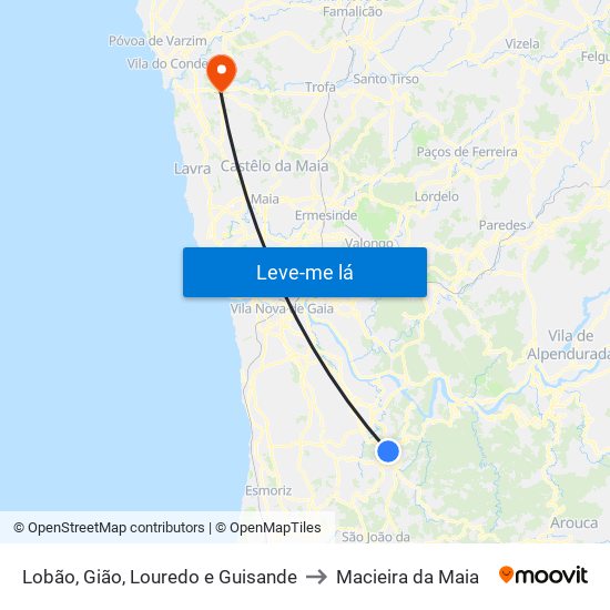 Lobão, Gião, Louredo e Guisande to Macieira da Maia map