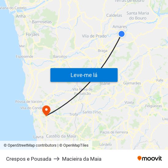 Crespos e Pousada to Macieira da Maia map