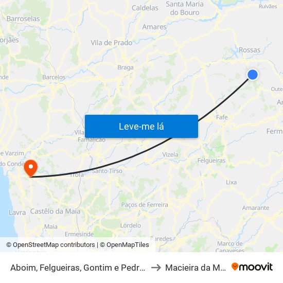 Aboim, Felgueiras, Gontim e Pedraído to Macieira da Maia map