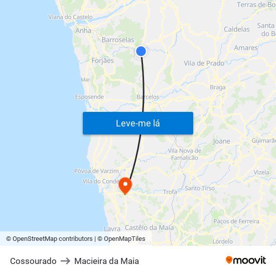 Cossourado to Macieira da Maia map