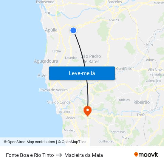 Fonte Boa e Rio Tinto to Macieira da Maia map