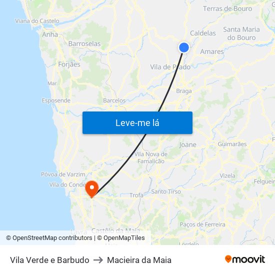 Vila Verde e Barbudo to Macieira da Maia map