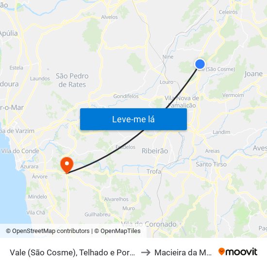 Vale (São Cosme), Telhado e Portela to Macieira da Maia map