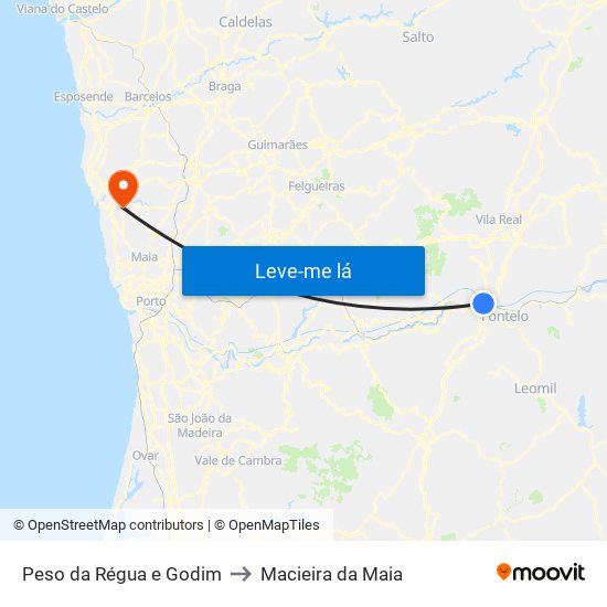 Peso da Régua e Godim to Macieira da Maia map