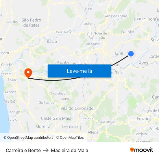 Carreira e Bente to Macieira da Maia map