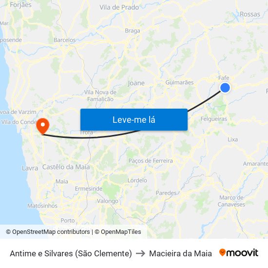 Antime e Silvares (São Clemente) to Macieira da Maia map
