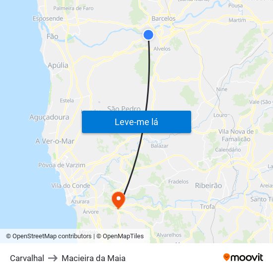 Carvalhal to Macieira da Maia map