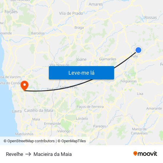 Revelhe to Macieira da Maia map