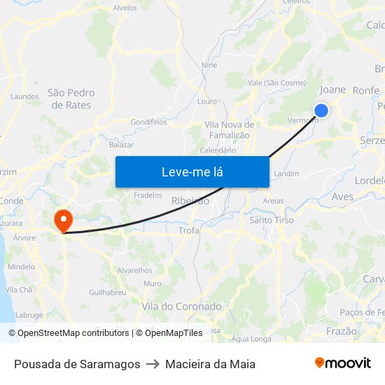 Pousada de Saramagos to Macieira da Maia map