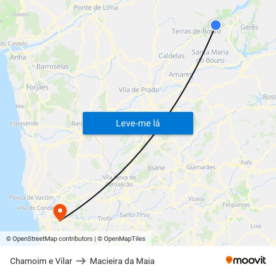 Chamoim e Vilar to Macieira da Maia map