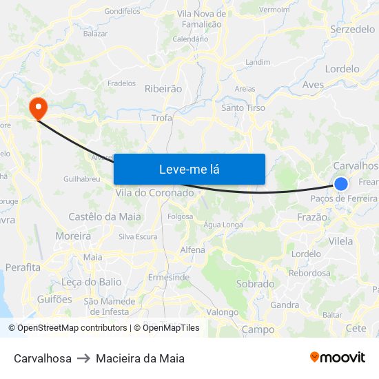 Carvalhosa to Macieira da Maia map