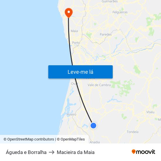 Águeda e Borralha to Macieira da Maia map