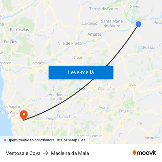 Ventosa e Cova to Macieira da Maia map