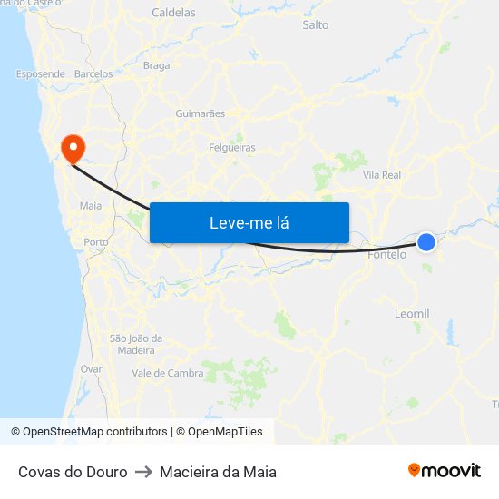 Covas do Douro to Macieira da Maia map