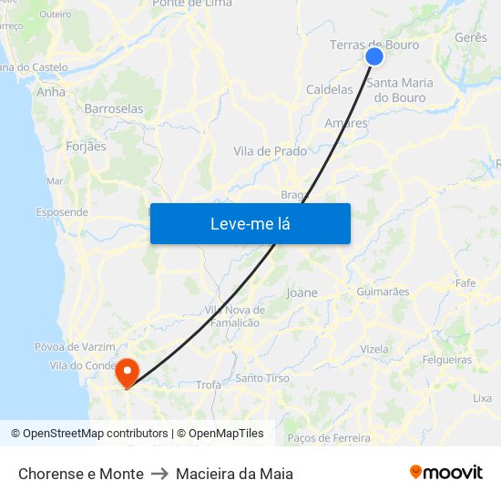 Chorense e Monte to Macieira da Maia map