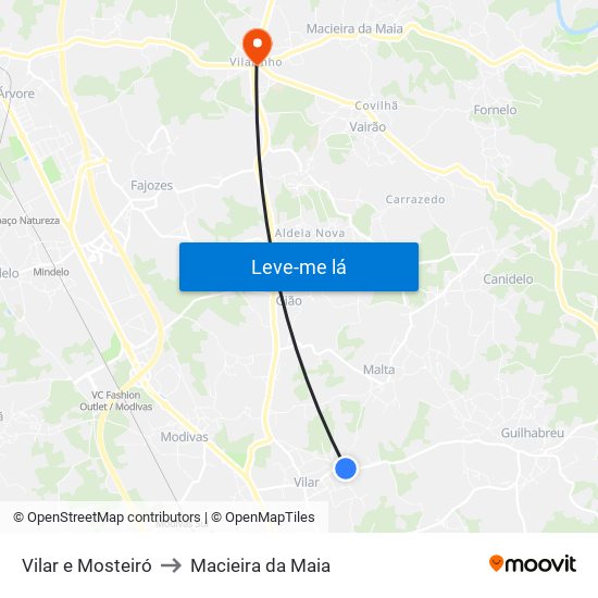 Vilar e Mosteiró to Macieira da Maia map