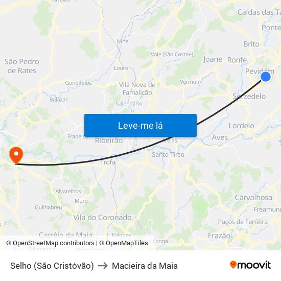 Selho (São Cristóvão) to Macieira da Maia map