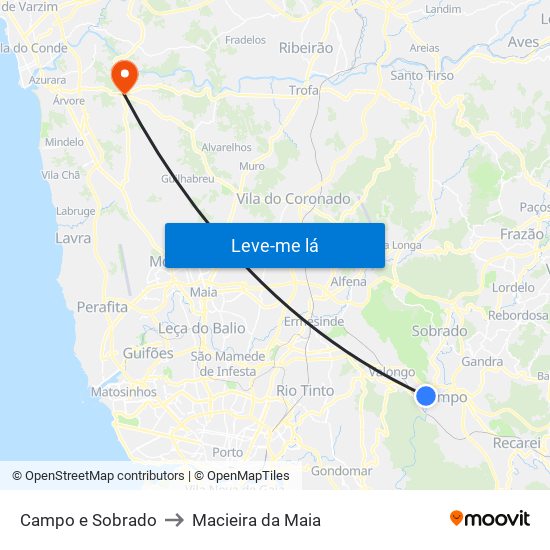 Campo e Sobrado to Macieira da Maia map