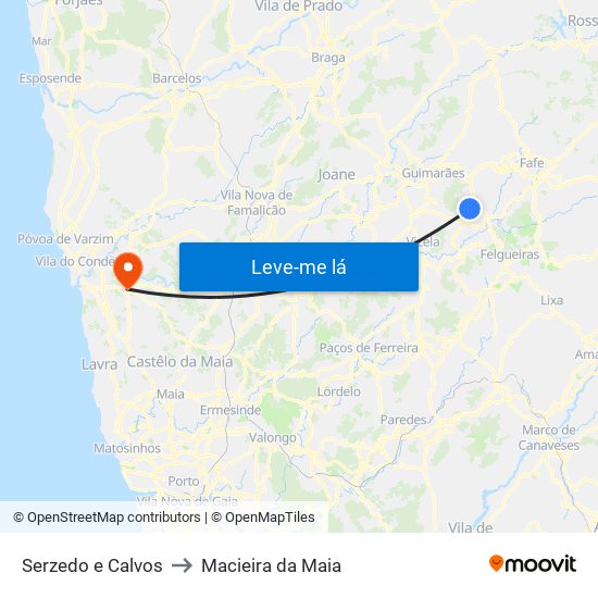 Serzedo e Calvos to Macieira da Maia map