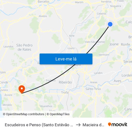 Escudeiros e Penso (Santo Estêvão e São Vicente) to Macieira da Maia map