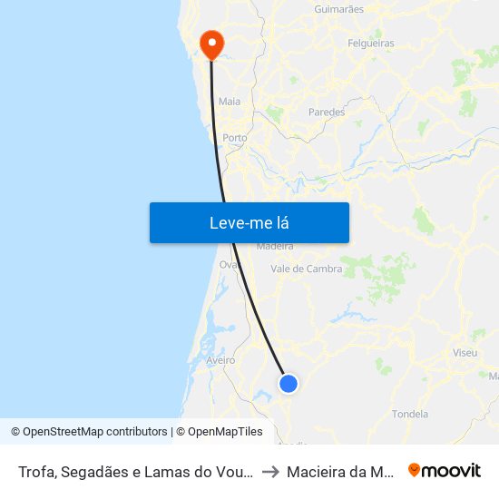 Trofa, Segadães e Lamas do Vouga to Macieira da Maia map