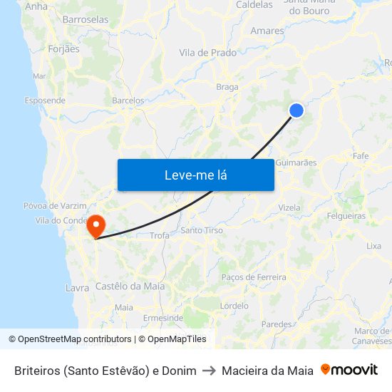 Briteiros (Santo Estêvão) e Donim to Macieira da Maia map