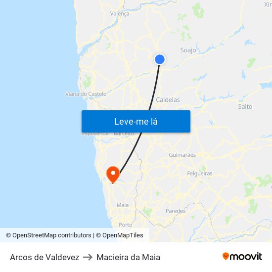 Arcos de Valdevez to Macieira da Maia map