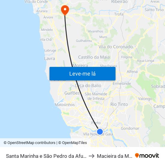 Santa Marinha e São Pedro da Afurada to Macieira da Maia map