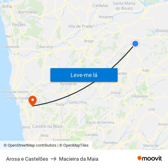 Arosa e Castelões to Macieira da Maia map