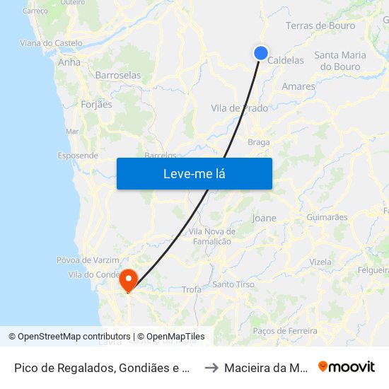 Pico de Regalados, Gondiães e Mós to Macieira da Maia map