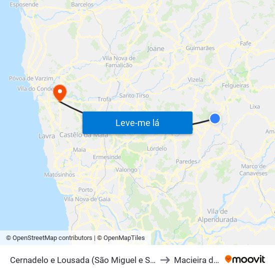 Cernadelo e Lousada (São Miguel e Santa Margarida) to Macieira da Maia map