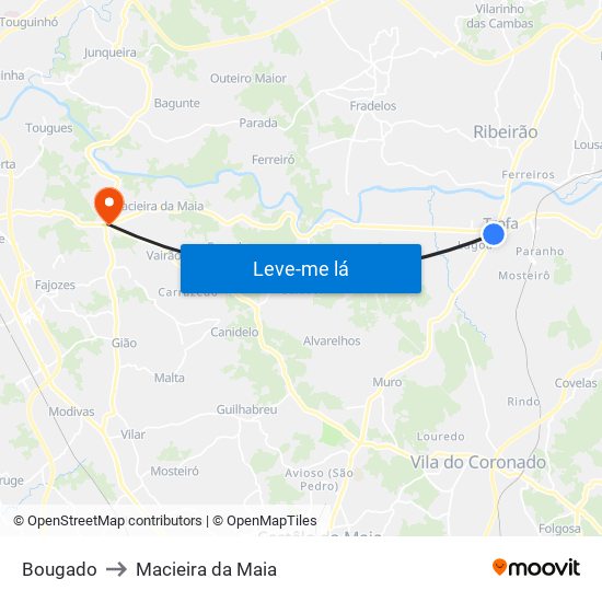 Bougado to Macieira da Maia map